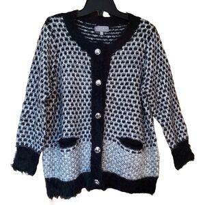 Laura Petites Black and White Button Down Sweater Blazer Cardigan Size XL